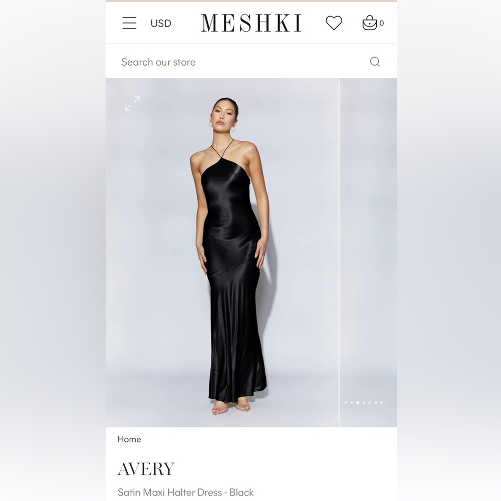 Black, floor length, silky dress